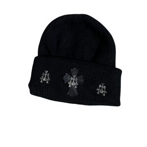 Chrome Hearts Black Knit Hat with Silver Crosses